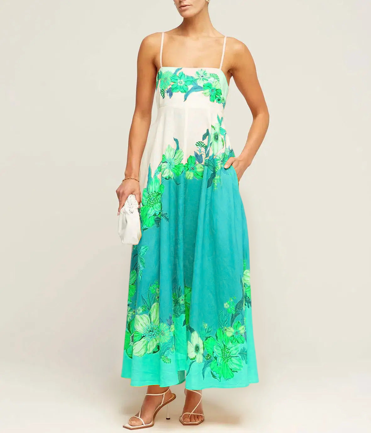 Women’s Midi Dress – Smocked Bodice – A-Line Fit – Spaghetti Straps – Cotton Blend