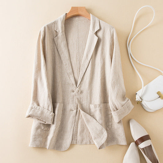 Women’s Casual Jacket – Relaxed Fit – Natural Fibers – Lapel Collar – Patch Pockets