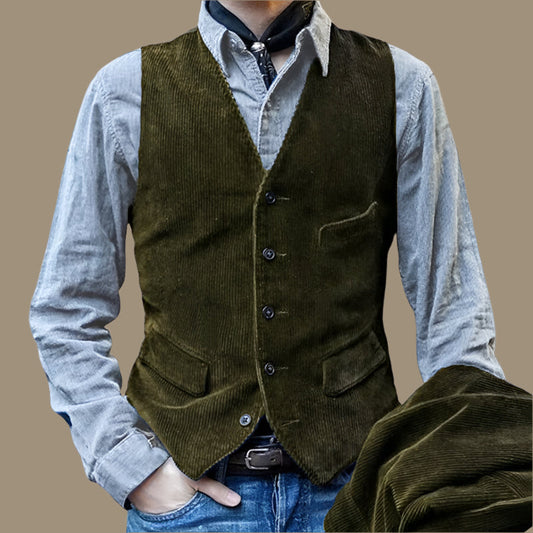 Men’s Corduroy Vest – Tailored Fit – Button Front – Vintage Style – Waist Length