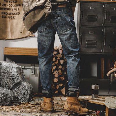 Men’s Jeans – Relaxed Fit – Straight Leg – Distressed Stone-Washed Denim – Casual Wear