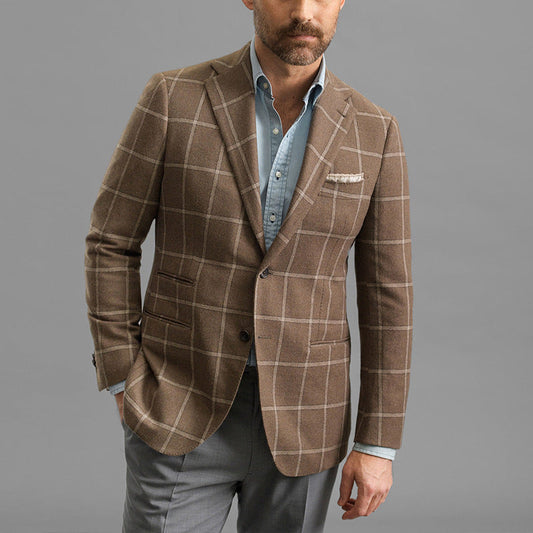 Men’s Blazer – Tailored Fit – Wool Blend – Windowpane Check – Single-Breasted Formal Wear