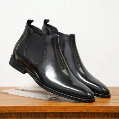 Men’s Chelsea Boots – Leather – Slim Fit – Ankle Height – Slip-On Elastic Panel