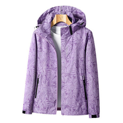 Women’s Waterproof Jacket – Lightweight Wind-Resistant – Adjustable Hood – Zip Pockets