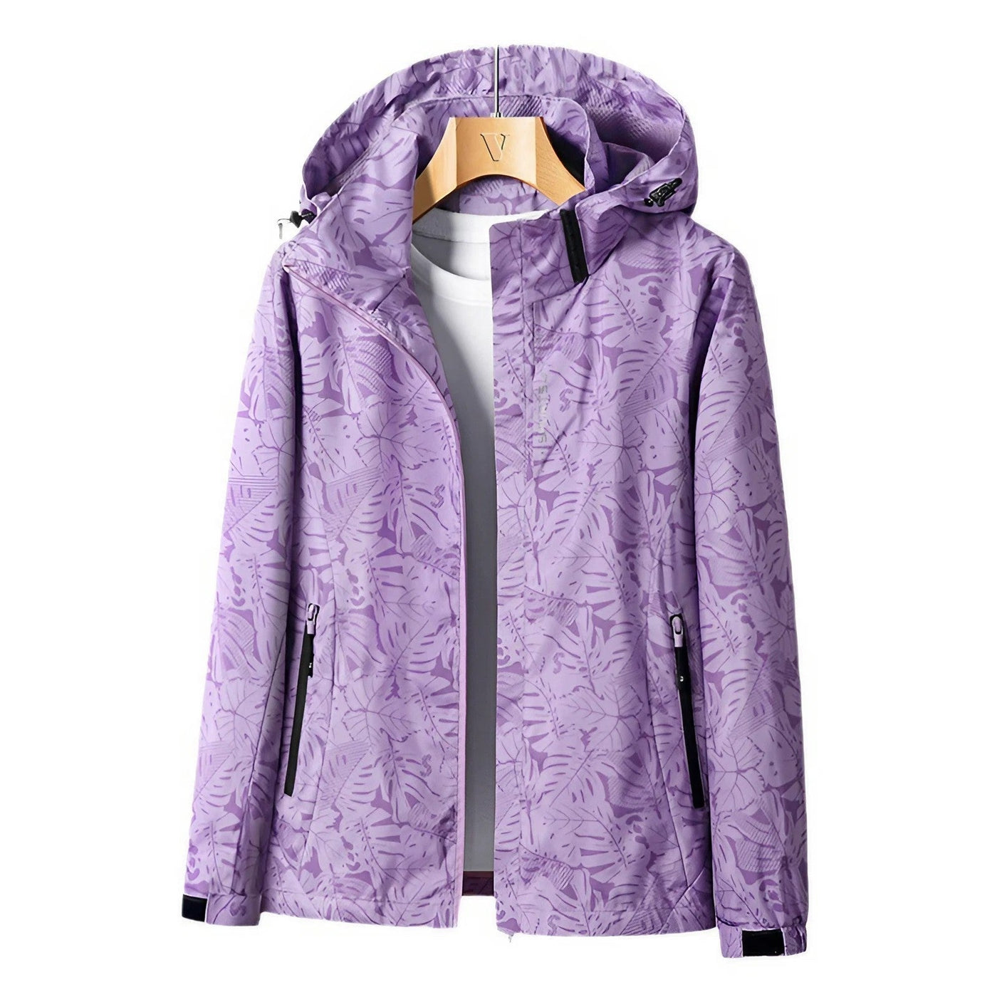 Women’s Waterproof Jacket – Lightweight Wind-Resistant – Adjustable Hood – Zip Pockets