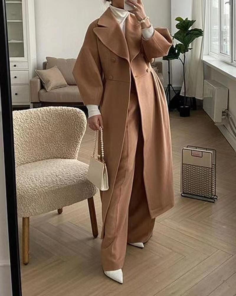 Women's stylish lantern sleeve long coat with collar