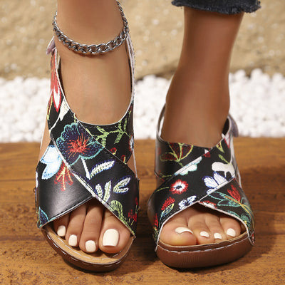 Women’s Sandals – Open Toe Slip-On – Cross Strap – Cushioned Lightweight Sole