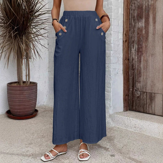 Women’s Cropped Pants – Wide Leg – Elastic Waist – Lightweight Breathable Casual Wear