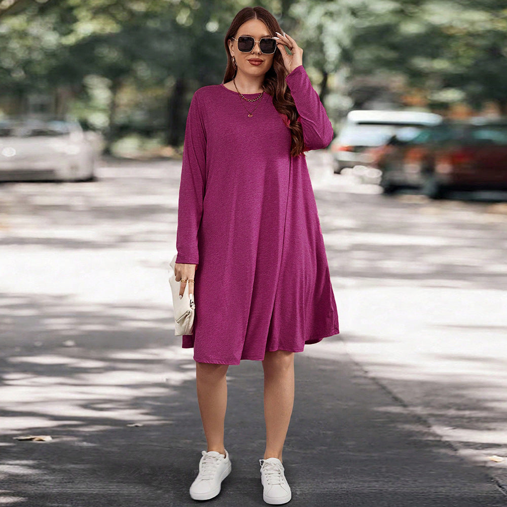 Women’s Long Sleeve Midi Dress – Relaxed Fit – Knit Fabric – Flowy A-Line with Pockets