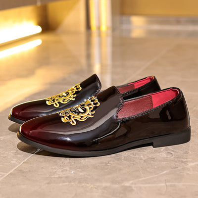 Men’s Loafers – Patent Leather – Embroidered Detail – Slip-On Regular Fit Formal