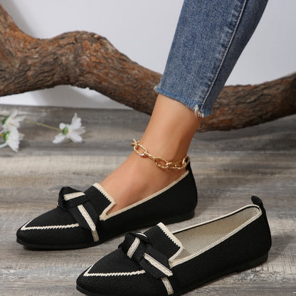 Women’s Flat Shoes – Pointed Toe – Soft Knit – Slip-On with Knot Detail – Versatile Fit