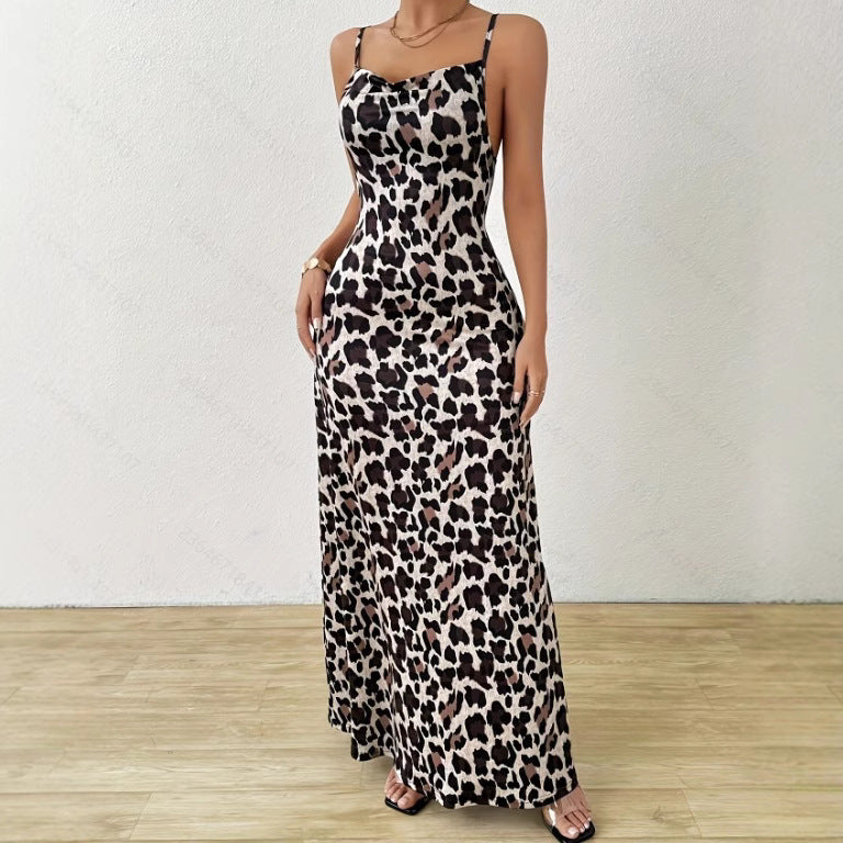 Women’s Sleeveless Dress – Slim Fit – Satin Feel – Spaghetti Strap – Full Length Slit
