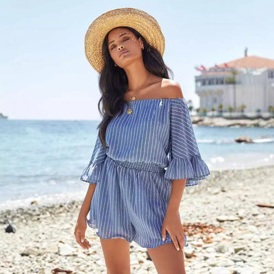 Women’s Off-Shoulder Dress – Ruffle Sleeves – Elastic Waist – Lightweight Relaxed Fit