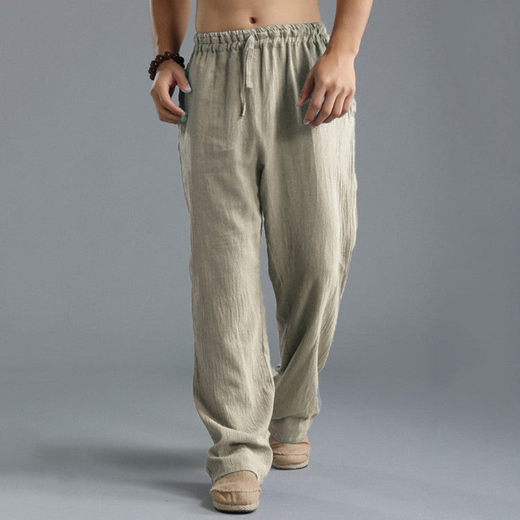 Men’s Trousers – Relaxed Fit – Natural Fibers – Straight Leg – Elastic Waist Casual Wear