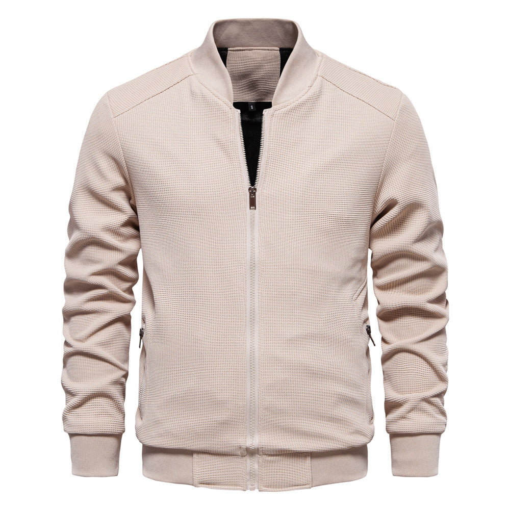 Men’s Bomber Jacket – Slim Fit – Textured Knit – Zipper Closure – Ribbed Trim