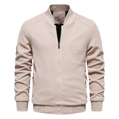 Men’s Bomber Jacket – Slim Fit – Textured Knit – Zipper Closure – Ribbed Trim
