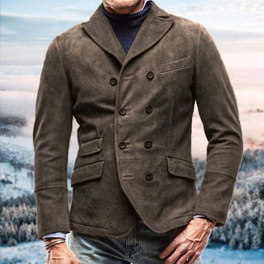 Men’s Jacket – Tailored Fit – Double-Breasted – Suede Feel – Lapel Collar – Classic Style