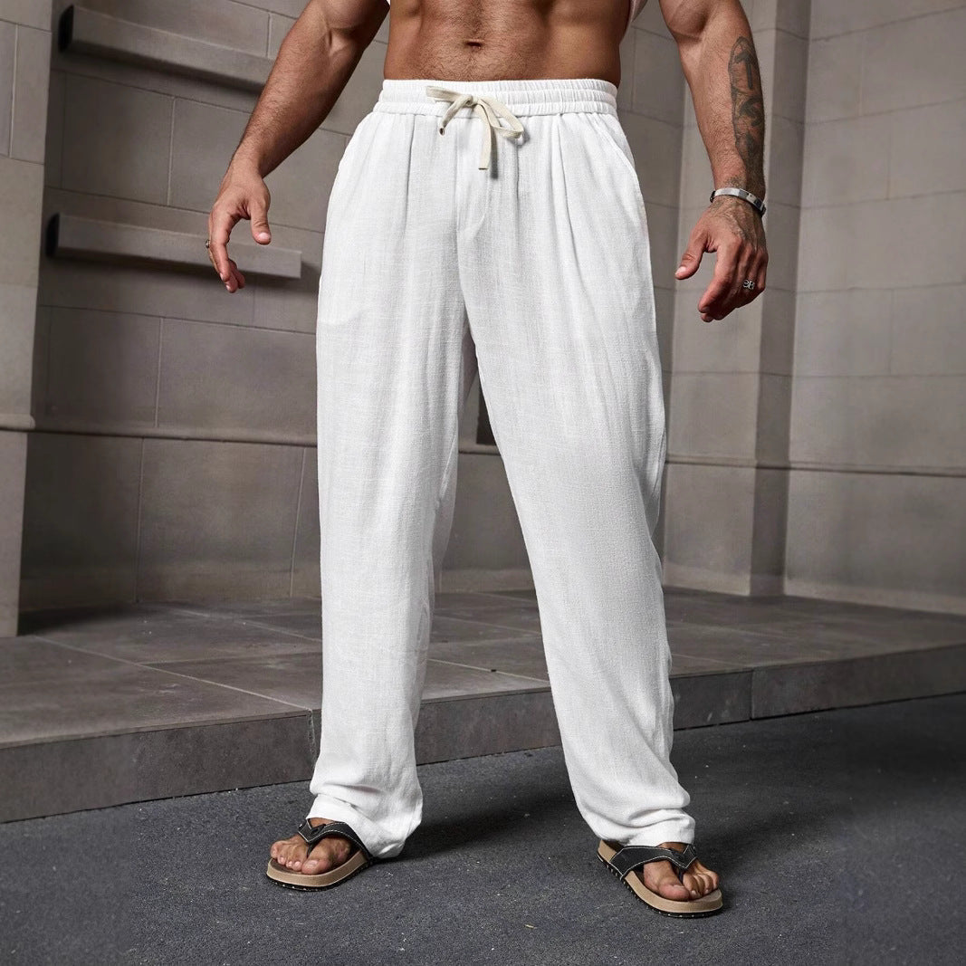 Men’s Casual Trousers – Loose Fit – Breathable Blend – Elastic Waist – Full Length