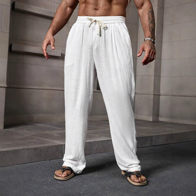 Men’s Casual Trousers – Loose Fit – Breathable Blend – Elastic Waist – Full Length