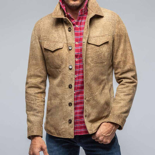 Men’s Jacket – Tailored Fit – Brushed Suede-Look – Button Front – Chest Flap Pockets