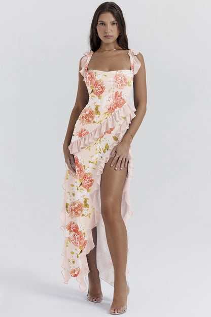 Women’s Melantha Dress – Adjustable Straps – Ruffle Detail – High Slit – Elegant Fit