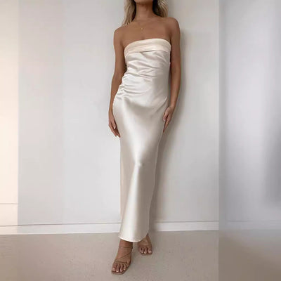 Women’s Maxi Dress – Strapless Satin – Slim Fit – Formal Evening Wear