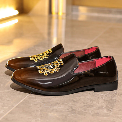 Men’s Loafers – Patent Leather – Embroidered Detail – Slip-On Regular Fit Formal