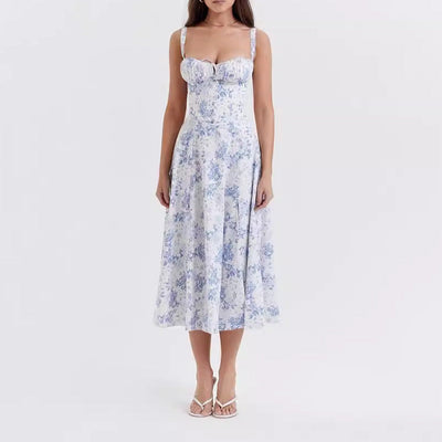 Women’s Midi Dress – Sleeveless – Tie Front – Floral Print – Lightweight Flared Fit