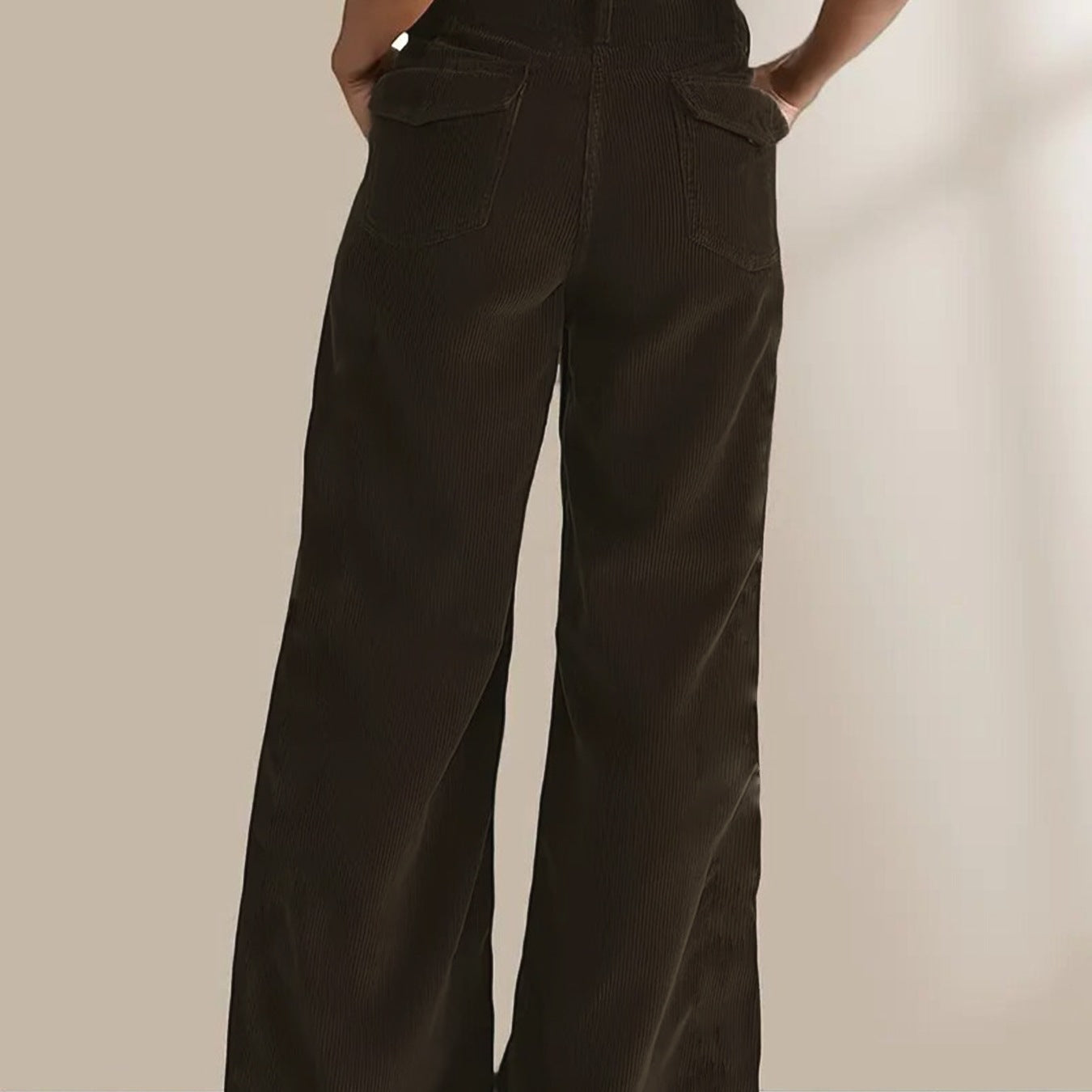 Women’s Corduroy Trousers – High Waist – Straight Leg – Full Length Patch Pockets