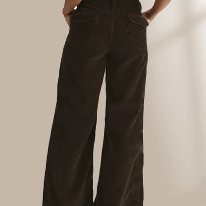 Women’s Corduroy Trousers – High Waist – Straight Leg – Full Length Patch Pockets