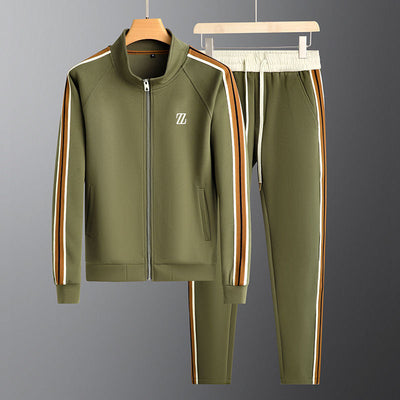 Men’s Tracksuit Set – Zip Jacket and Tapered Joggers – Side Stripe – Stretch Fit