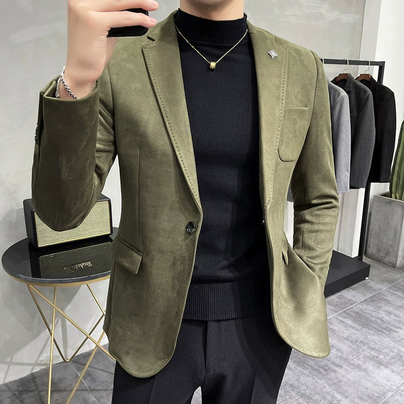Men’s Blazer – Slim Fit – Suede Feel – Single-Breasted – Notch Lapel – Formal Style