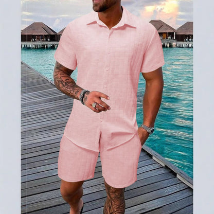 Men’s Shirt and Shorts Set – Relaxed Fit – Breathable Blend – Short Sleeve Button-Up