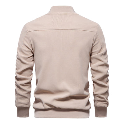 Men’s Bomber Jacket – Slim Fit – Textured Knit – Zipper Closure – Ribbed Trim