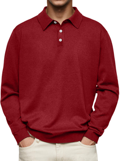 Men’s Polo Shirt – Soft Knit – Relaxed Fit – Long Sleeve – Ribbed Cuffs Casual Wear