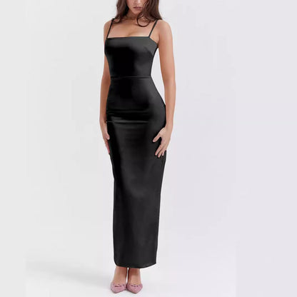 Women’s Maxi Dress – Luxury Fabric – Sleeveless – Straight Neckline – Bodycon Fit