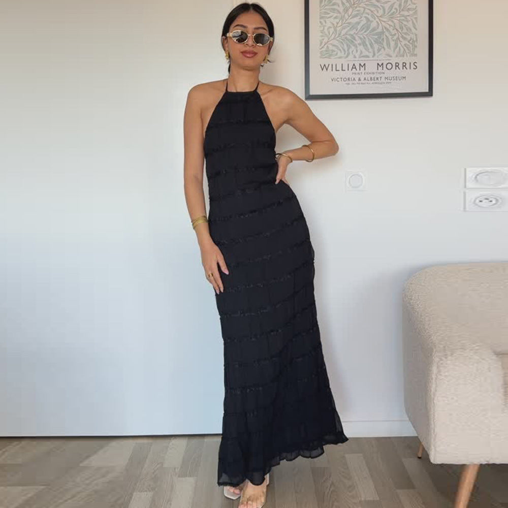Women’s Maxi Dress – Halter Neck – Ruched Detail – Open Back – Formal Evening Wear