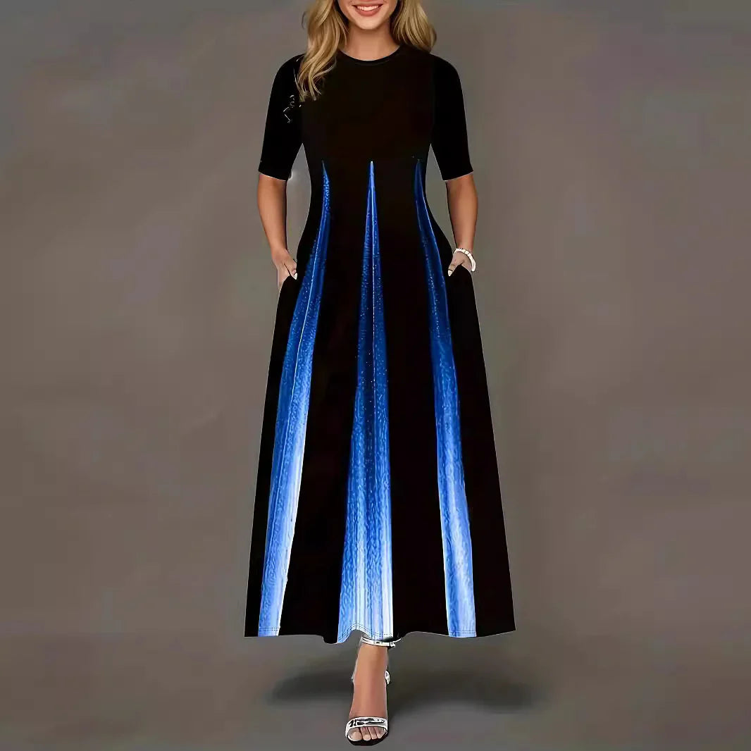 Women’s Maxi Dress – Pleated Skirt – Lightweight Flowing Fit – Short Sleeve – Side Pockets