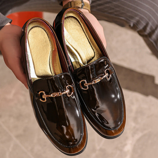 Men’s Dress Loafers – Patent Leather – Slip-On – Metal Bit – Cushioned Insole