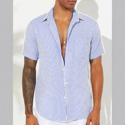Men’s Casual Shirt – Relaxed Fit – Short Sleeve – Vertical Stripes