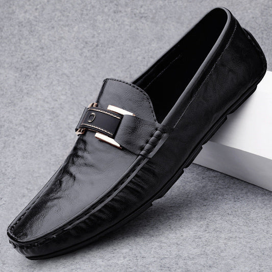 Men’s Leather Loafers – Slip-On Fit – Decorative Strap – Soft Sole – Versatile Style
