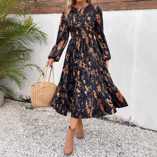 Women’s Midi Dress – Floral Print – Relaxed Fit – Tiered Skirt – Breathable Blend