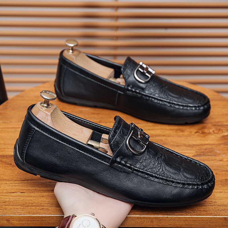 Men’s Leather Loafers – Slip-On Design – Metal Buckle – Business Casual Style