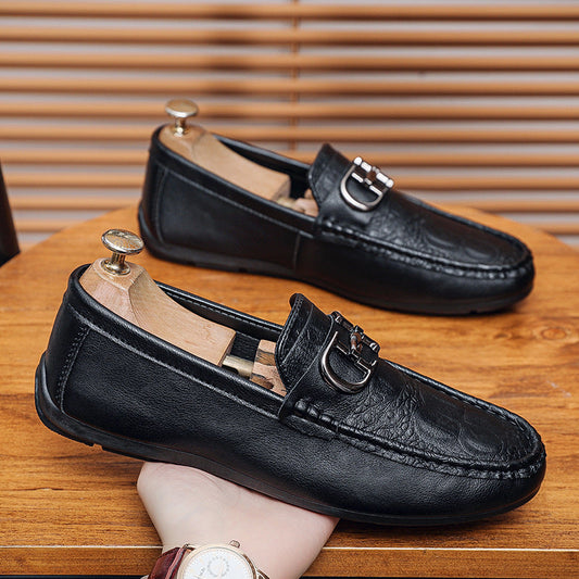 Men’s Leather Loafers – Slip-On Design – Metal Buckle – Business Casual Style