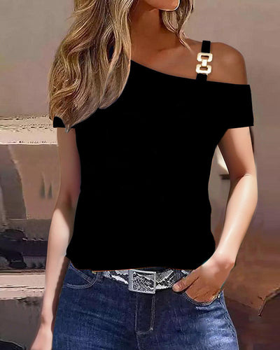 Women’s Short Sleeve Top – Relaxed Fit – Off Shoulder – Cotton Blend