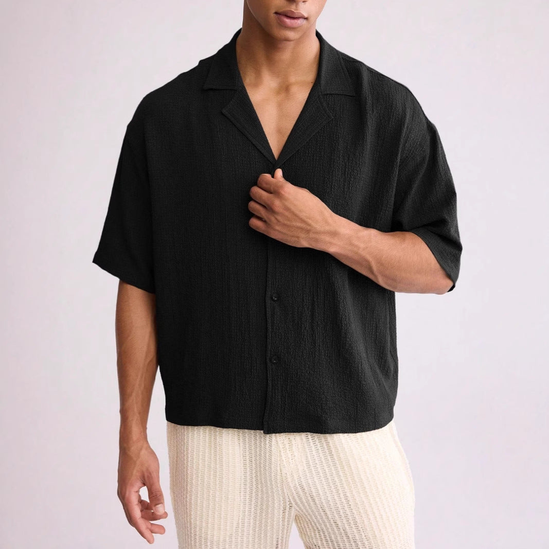 Men’s Short Sleeve Shirt – Relaxed Fit – Textured Woven – Button Down Casual Wear