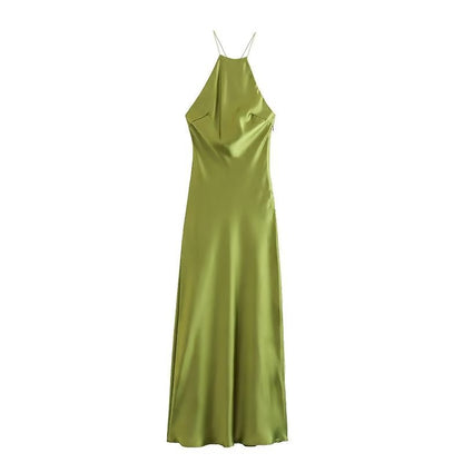 Women’s Halter Neck Dress – Satin Fabric – Slim Fit – Full Length Formal Wear