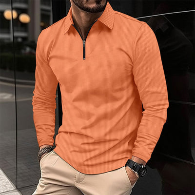 Men’s Long Sleeve Shirt – Slim Fit – Zip Collar – Stretch Fabric