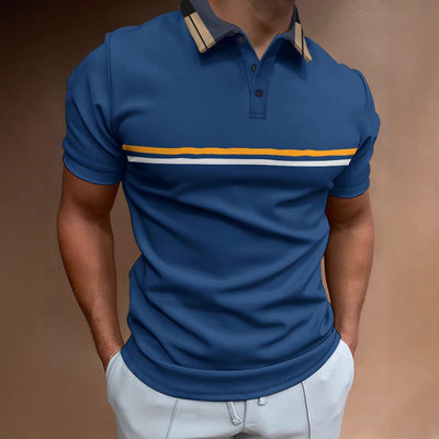 Men’s Polo Shirt – Slim Fit – Breathable Blend – Short Sleeve – Striped Chest Design