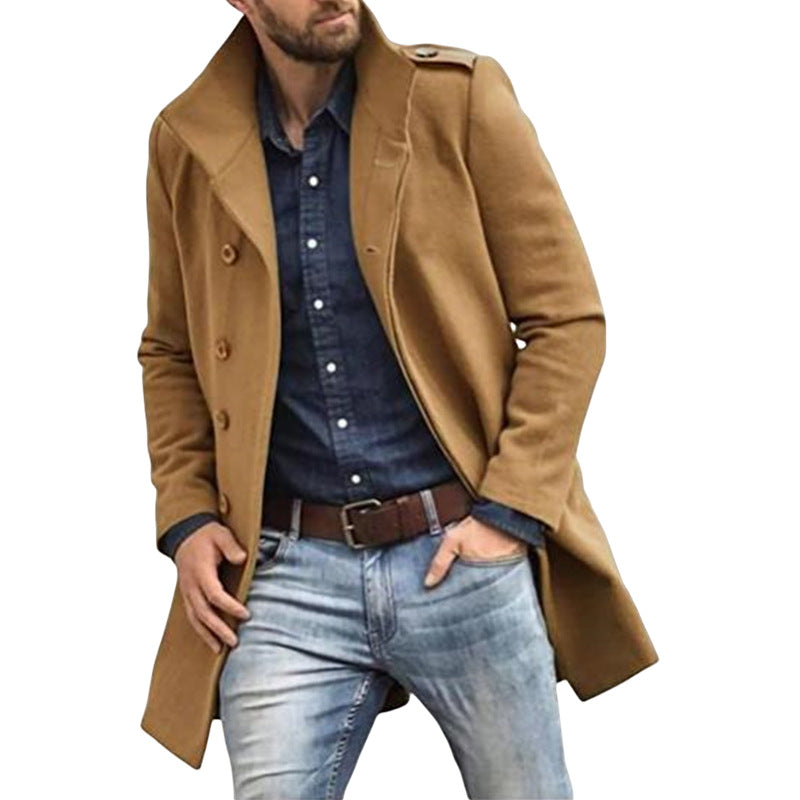 Men's winter wool trench coat