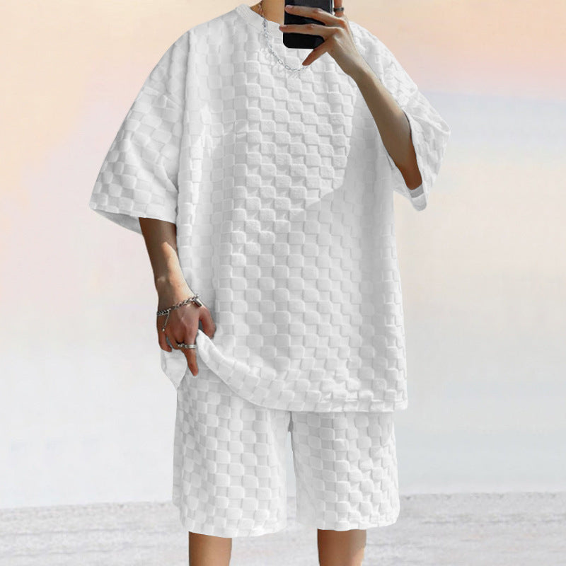 Men’s Casual Set – Jacquard Knit – Oversized Shirt & Relaxed Fit Shorts